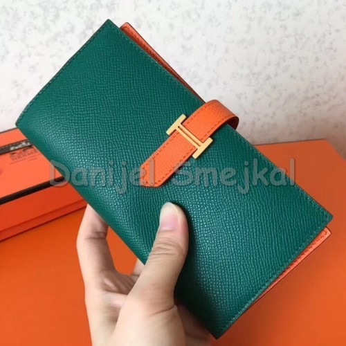 Hermes Bi-Color Epsom Bearn Wallet Malachite Orange