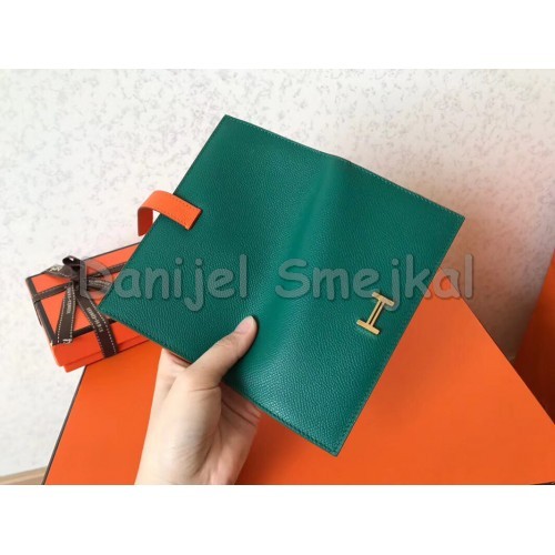 Hermes Bi-Color Epsom Bearn Wallet Malachite Orange