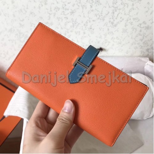 Hermes Bi-Color Epsom Bearn Wallet Orange Blue Jean