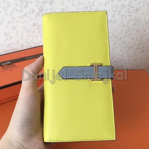 Hermes Bi-Color Epsom Bearn Wallet Soufre Blue Lin 