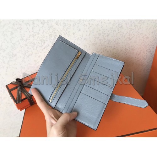 Hermes Bi-Color Epsom Bearn Wallet Soufre Blue Lin 