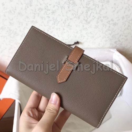 Hermes Bi-Color Epsom Bearn Wallet TaupeBrown 