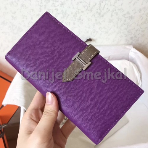 Hermes Bi-Color Epsom Bearn Wallet UltravioletTaupe 