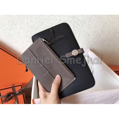 Hermes Bicolor Dogon Duo Wallet In BlackTaupe Leather 