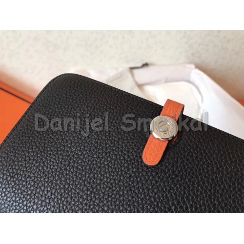Hermes Bicolor Dogon Duo Wallet In Black Orange Leather 