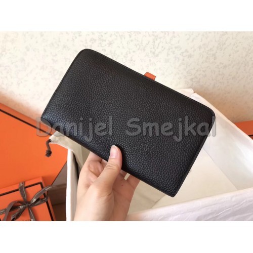 Hermes Bicolor Dogon Duo Wallet In Black Orange Leather 