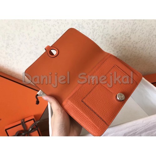Hermes Bicolor Dogon Duo Wallet In Black Orange Leather 
