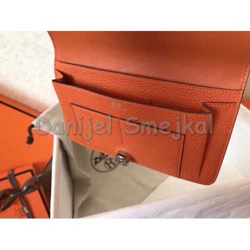 Hermes Bicolor Dogon Duo Wallet In Black Orange Leather 