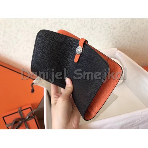 Hermes Bicolor Dogon Duo Wallet In Black Orange Leather 