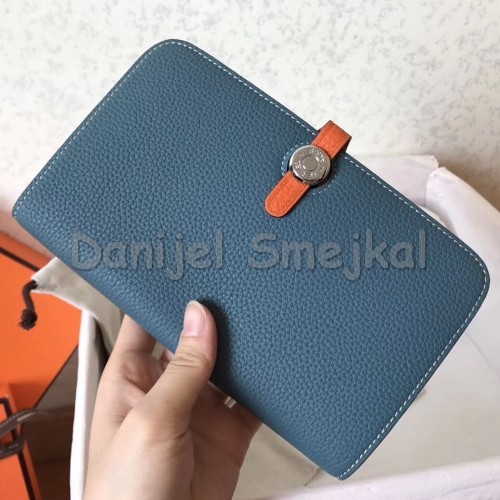 Hermes Bicolor Dogon Duo Wallet In JeanOrange Leather