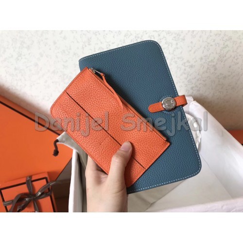 Hermes Bicolor Dogon Duo Wallet In JeanOrange Leather