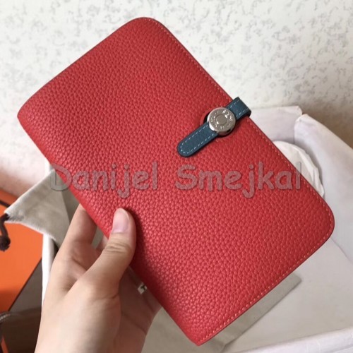 Hermes Bicolor Dogon Duo Wallet In RedJean Leather 