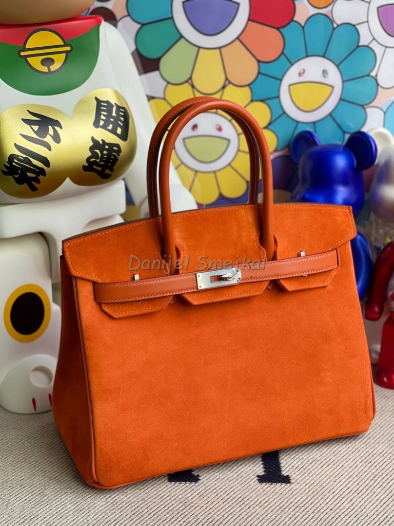 Hermes Birkin 30cm Chamois & Boxcalf Orange Silver 30cm