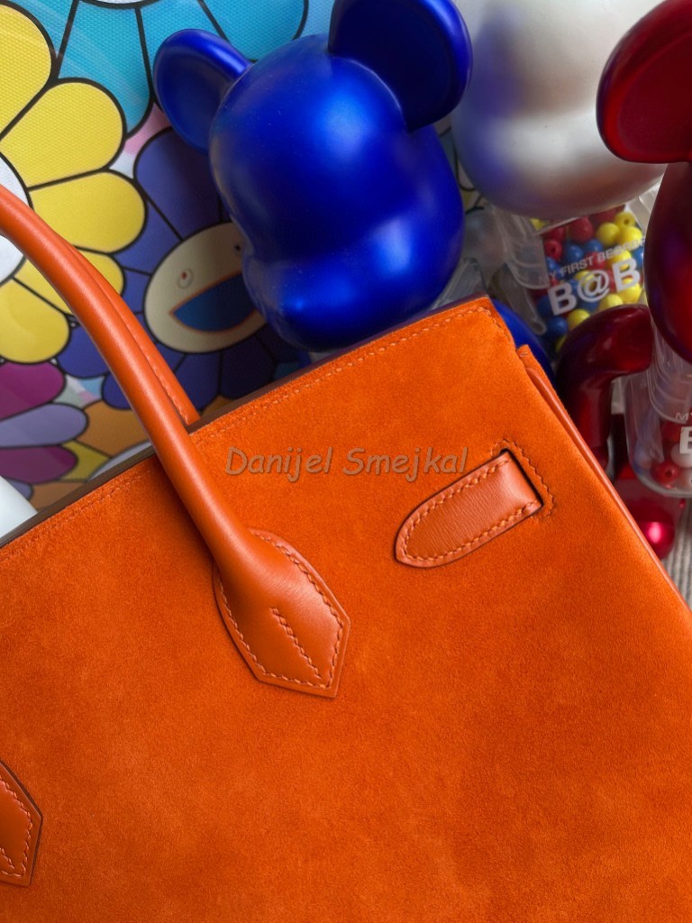 Hermes Birkin 30cm Chamois & Boxcalf Orange Silver 30cm