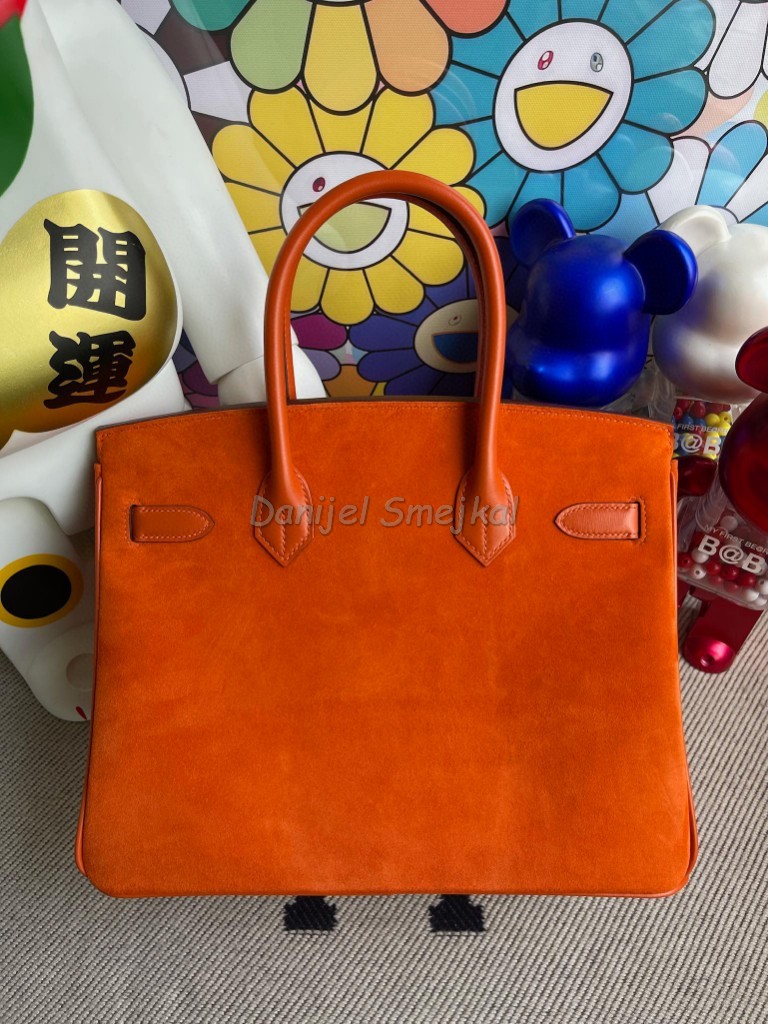 Hermes Birkin 30cm Chamois & Boxcalf Orange Silver 30cm