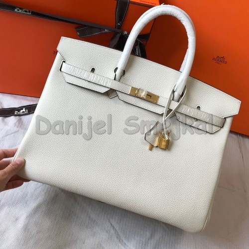 Hermes Birkin 40 Handmade Bag In White Clemence Leather