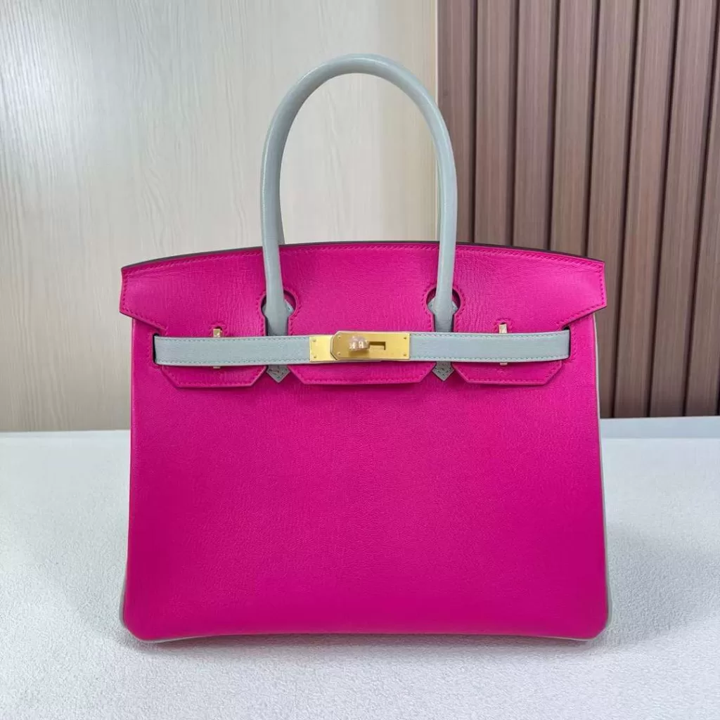 Hermes Birkin Chever E5 peach & Ck80 Pearl Grey Gold Hardware 30cm