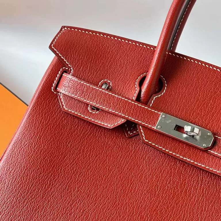 Hermes Birkin Chevre Brick Red Silver Hardware 30cm