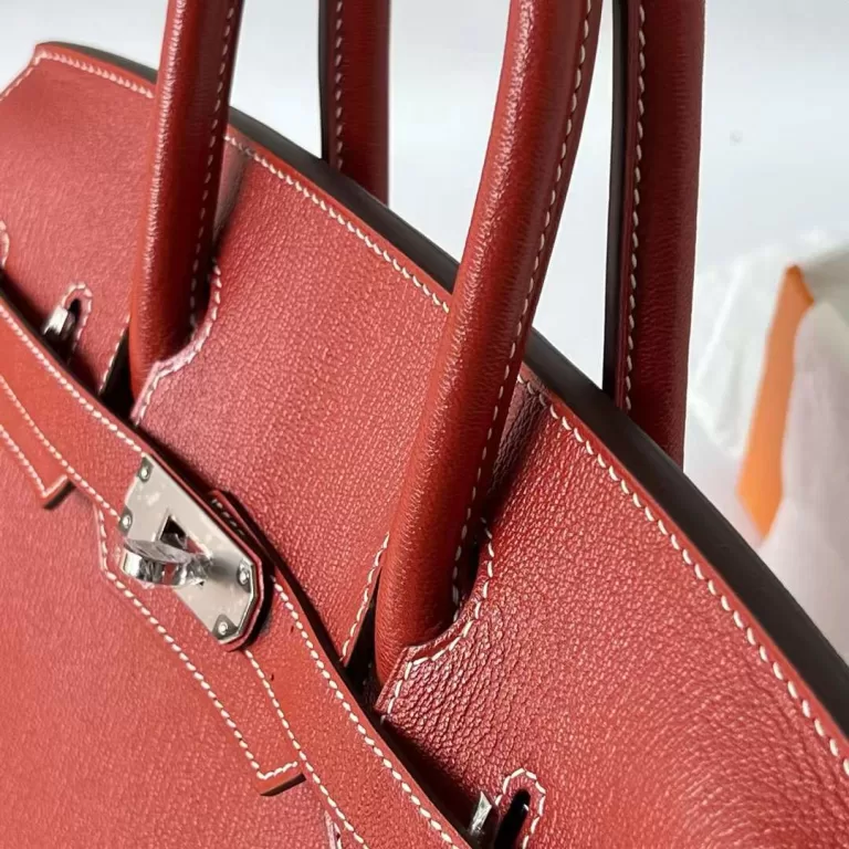 Hermes Birkin Chevre Brick Red Silver Hardware 30cm