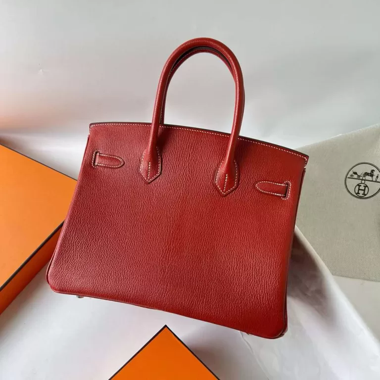 Hermes Birkin Chevre Brick Red Silver Hardware 30cm
