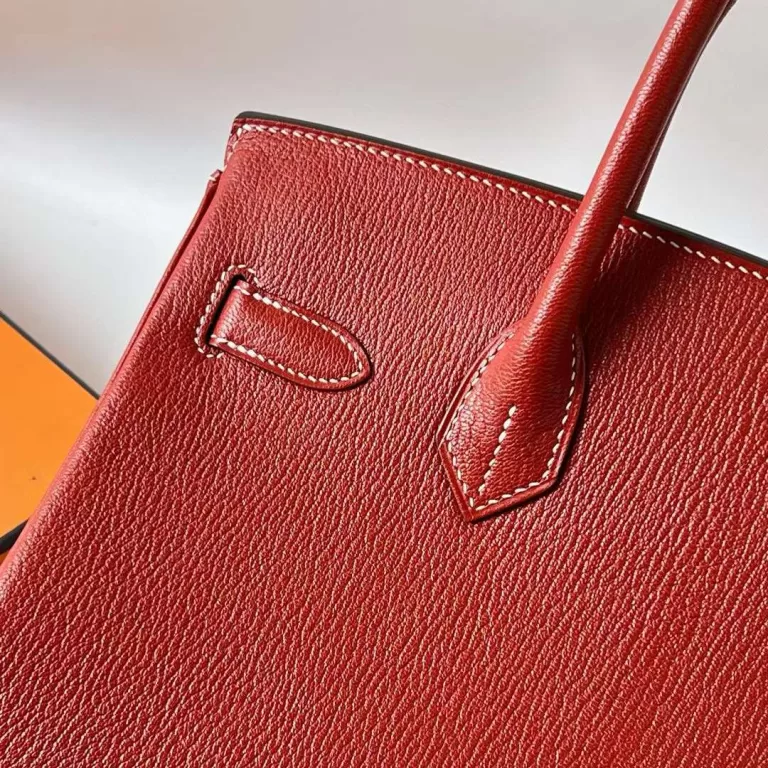 Hermes Birkin Chevre Brick Red Silver Hardware 30cm