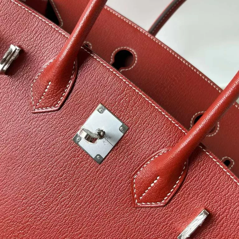 Hermes Birkin Chevre Brick Red Silver Hardware 30cm