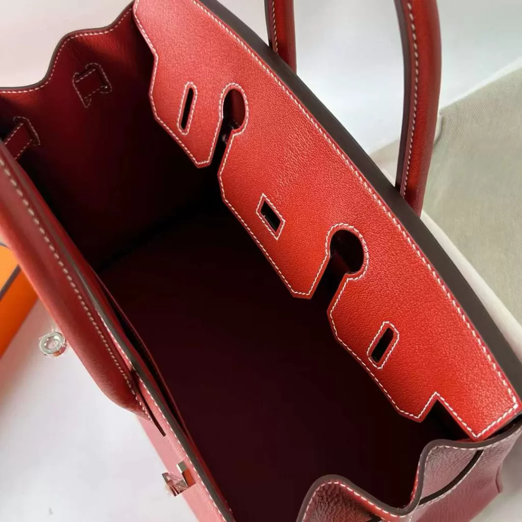 Hermes Birkin Chevre Brick Red Silver Hardware 30cm