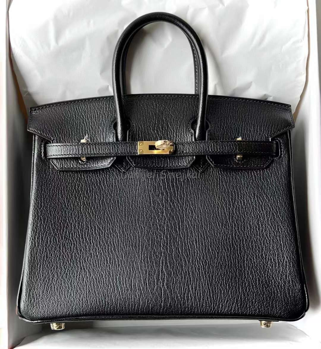 Hermes Birkin Chevre Ck89 Black Gold Hardware 25cm