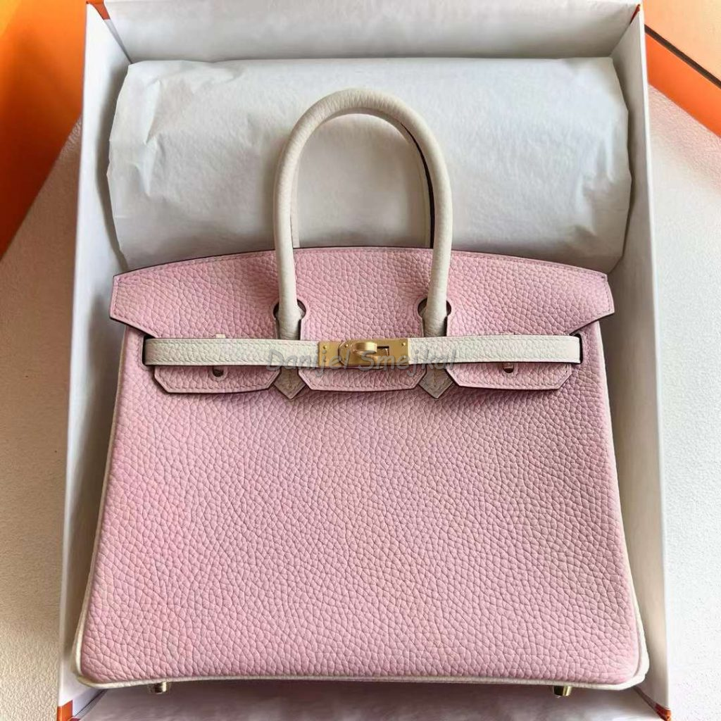 Hermes Birkin Clemence 3Q New Pink & I2 Creamy White Gold Hardware 25cm