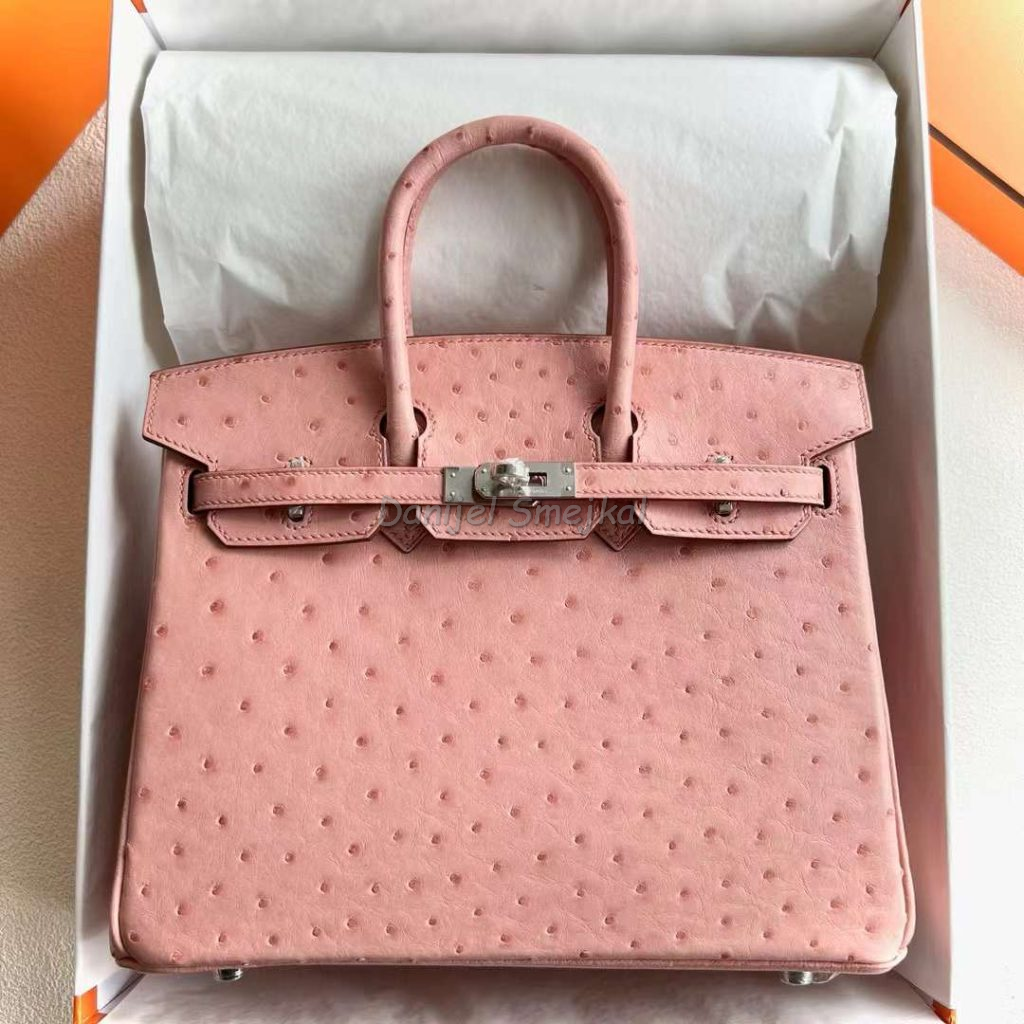 Hermes Birkin Ostrich CC94 Dusky pink Silver Hardware 25cm