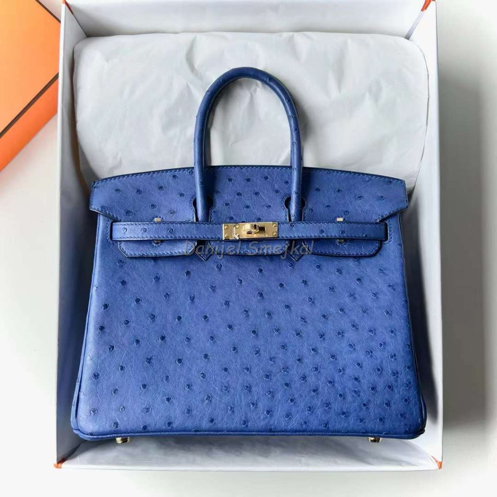 Hermes Birkin Ostrich I7 Glazed blue Gold Hardware 25cm