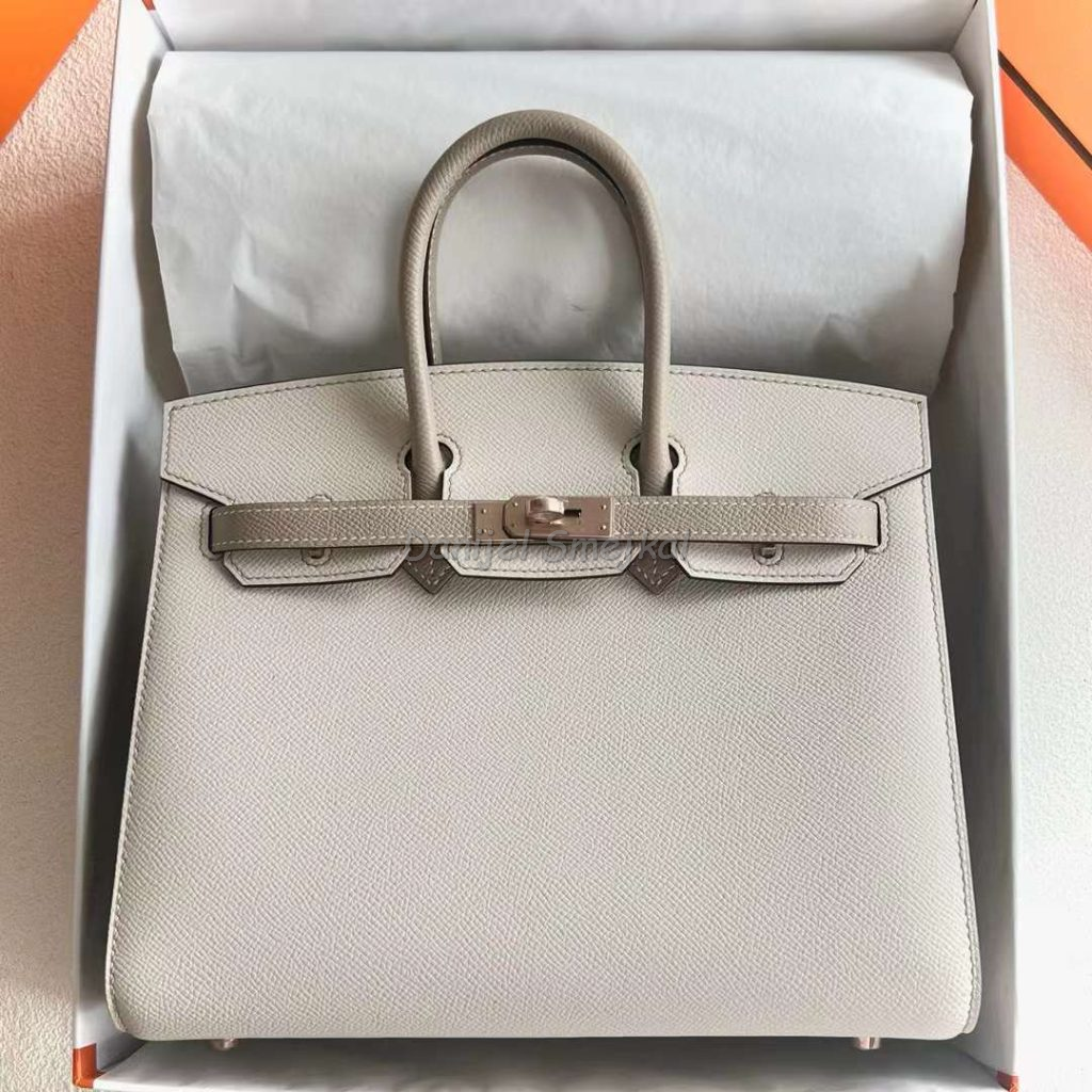 Hermes Birkin Sellier Epsom Ck10 Cream White & S2 Light Khaki Rose Gold Hardware 25cm