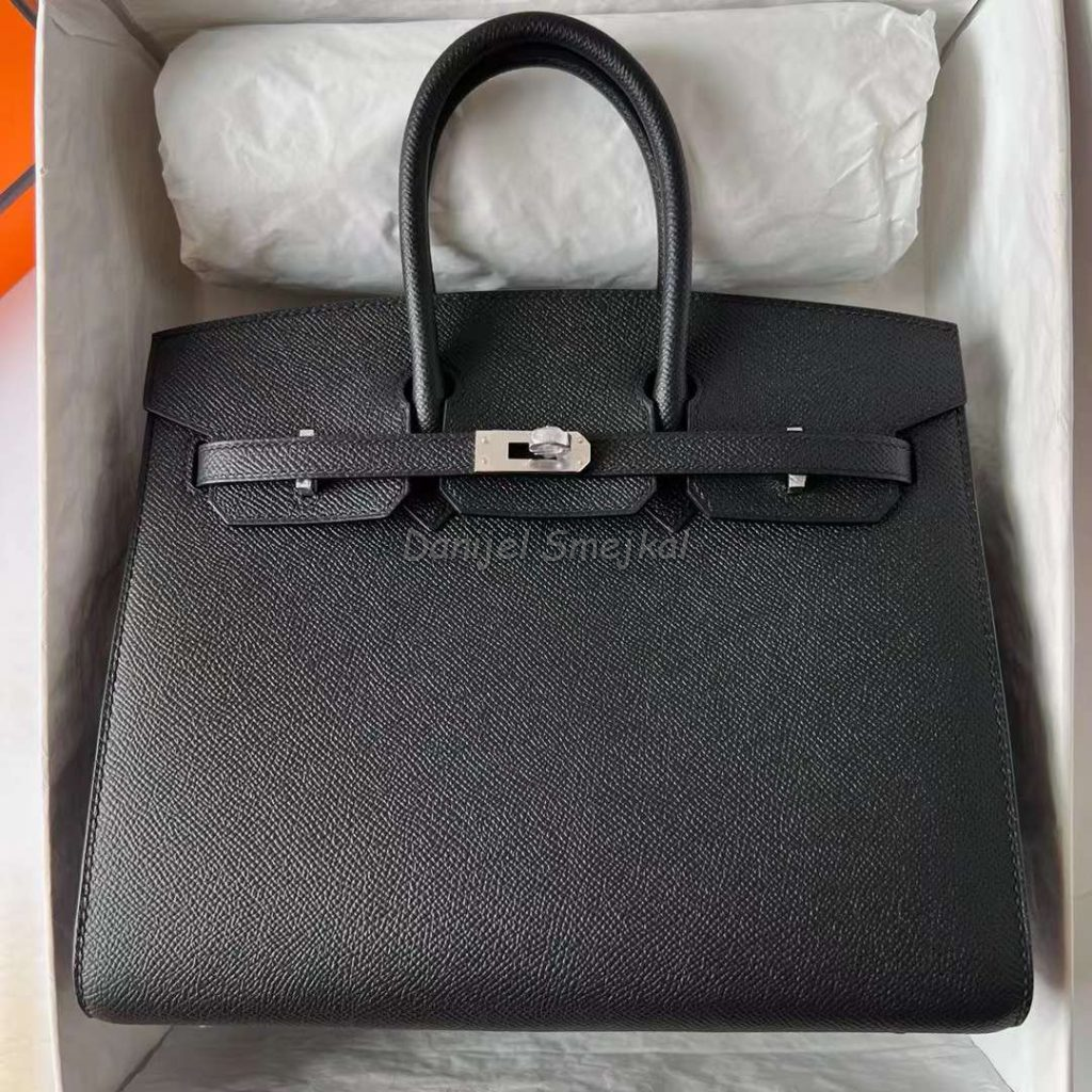 Hermes Birkin Sellier Epsom Ck89 Black Silver Hardware 25cm