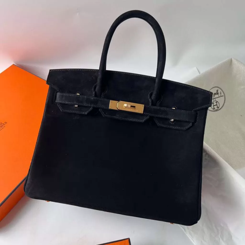 Hermes Birkin Suede Chamois Ck89 Black Gold Hardware Ghw 30cm
