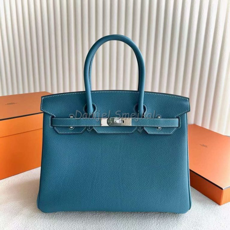 Hermes Birkin Togo Ck75 Denim Blue Silver Hardware 30cm