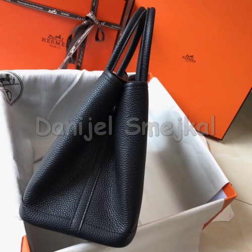 Hermes Black Clemence Garden Party 30cm Handmade Bag 