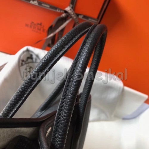 Hermes Black Clemence Garden Party 30cm Handmade Bag 
