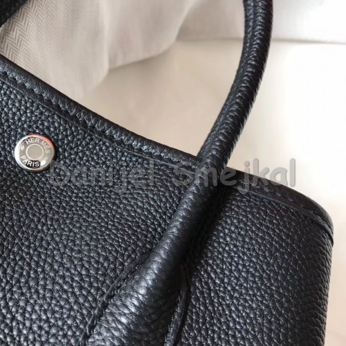 Hermes Black Clemence Garden Party 30cm Handmade Bag 