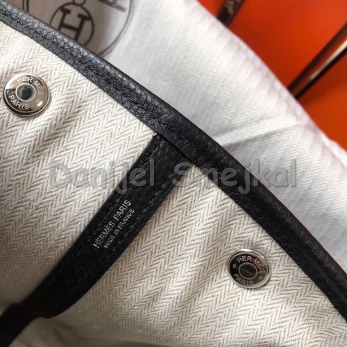 Hermes Black Clemence Garden Party 30cm Handmade Bag 