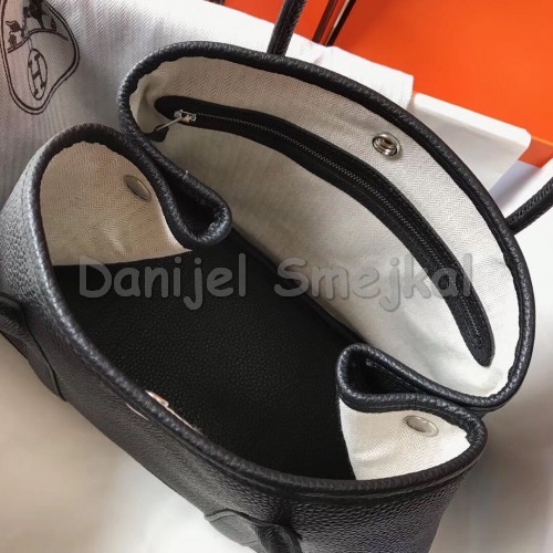Hermes Black Clemence Garden Party 30cm Handmade Bag 