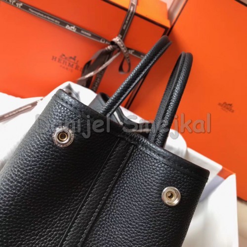 Hermes Black Clemence Garden Party 30cm Handmade Bag 