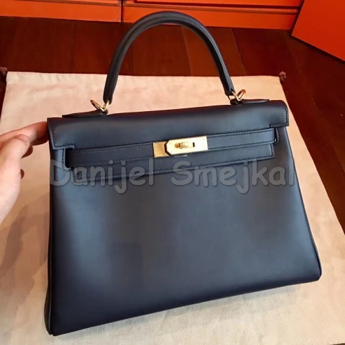 Hermes Black Swift Kelly Retourne 32cm 