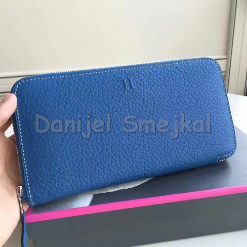 Hermes Blue Clemence Azap Zipped Wallet 