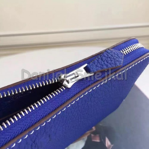 Hermes Blue Electric Clemence Azap Zipped Wallet 