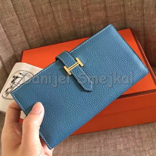 Hermes Blue Jean Clemence Bearn Gusset Wallet 