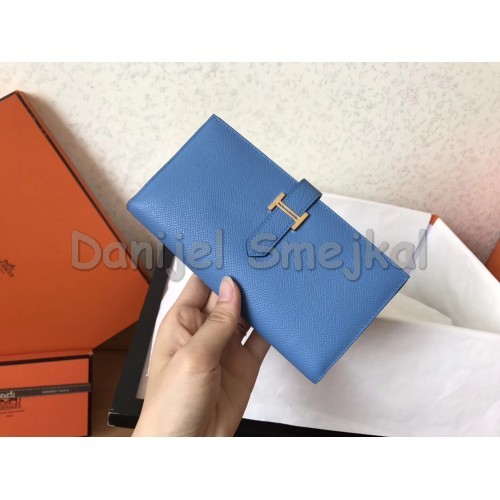 Hermes Blue Jean Epsom Bearn Gusset Wallet