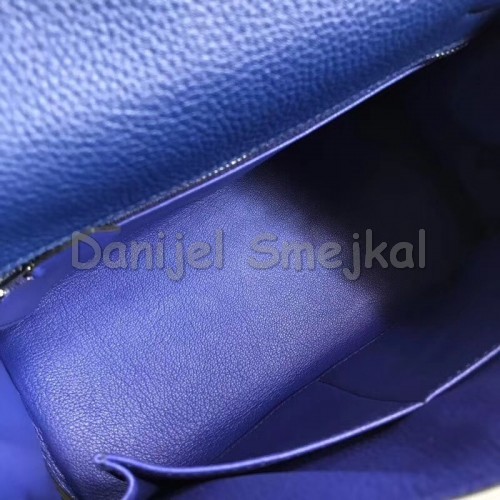 Hermes Blue Kelly 28cm Bag With Zigzag Handle
