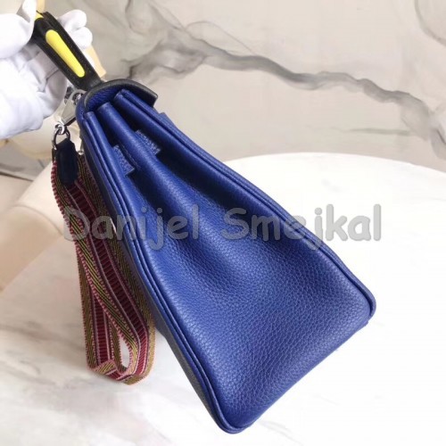 Hermes Blue Kelly 28cm Bag With Zigzag Handle