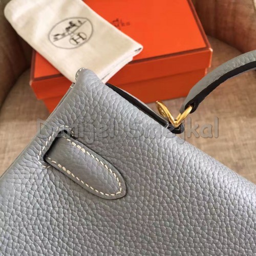 Hermes Blue Lin Clemence Kelly Retourne 32cm