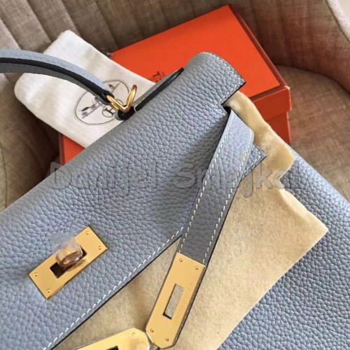 Hermes Blue Lin Clemence Kelly Retourne 32cm